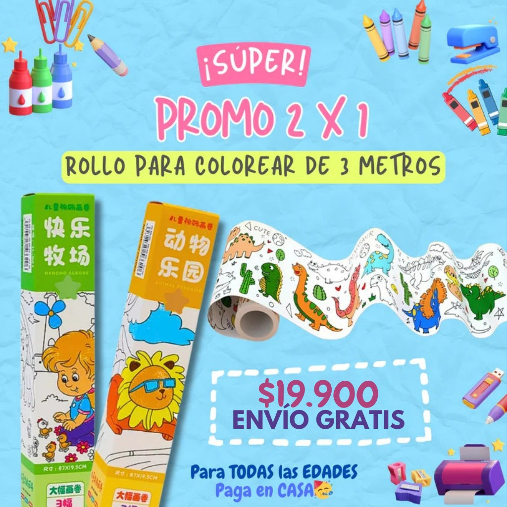 BOKI™ ROLLO PARA COLOREAR DE 3 METROS 2X1